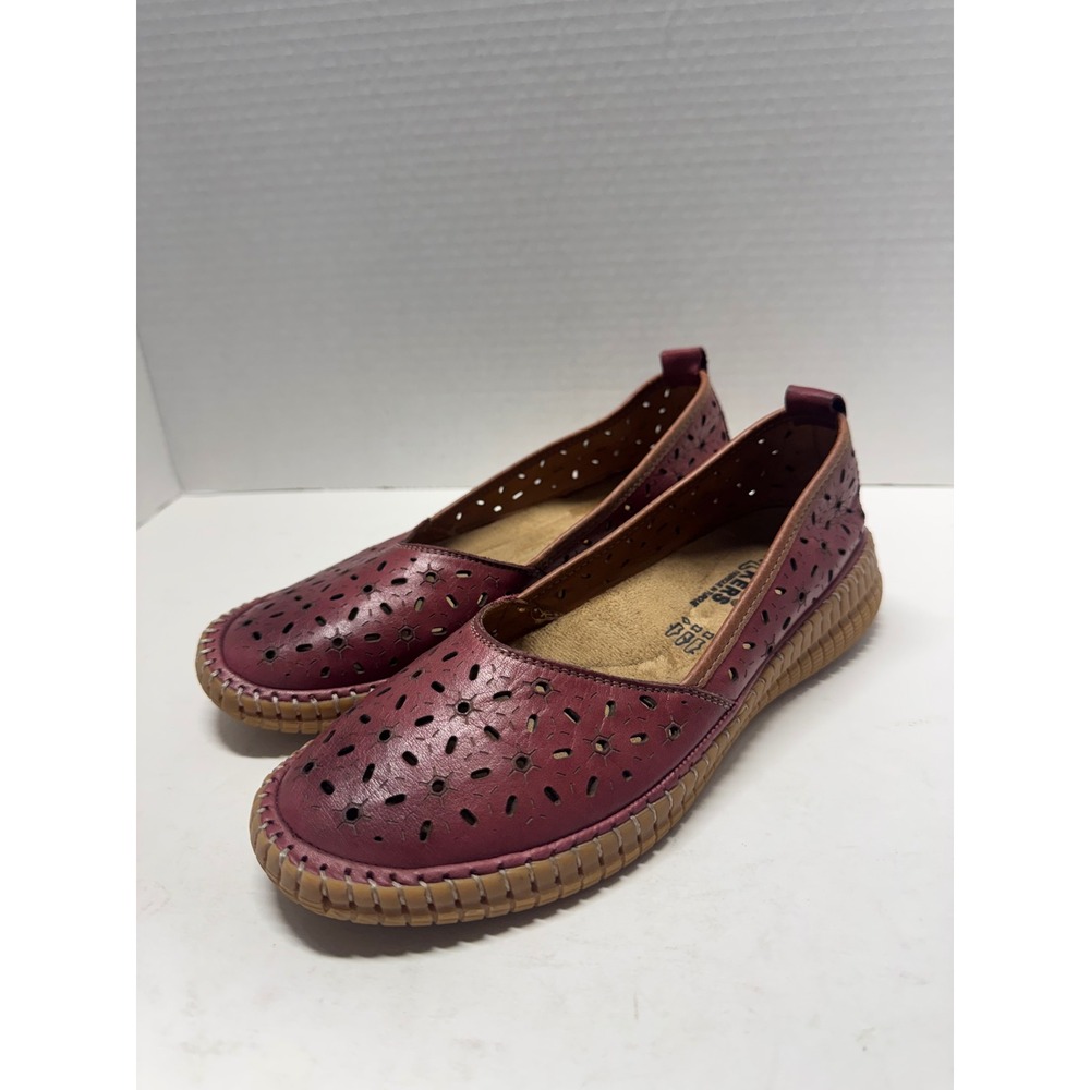 Volks Walkers Burgundy Leather Perforated Comfort Flats Shoes Size 38 7.5 Turkey